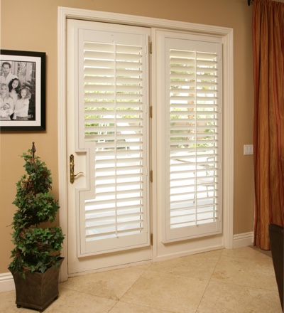 French door with plantation shutters